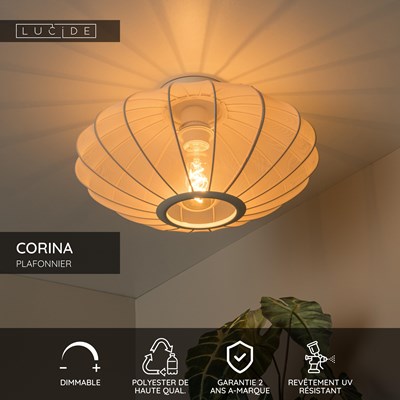 Lucide CORINA - Plafonnier - Ø 40 cm - 1xE27 - Crème